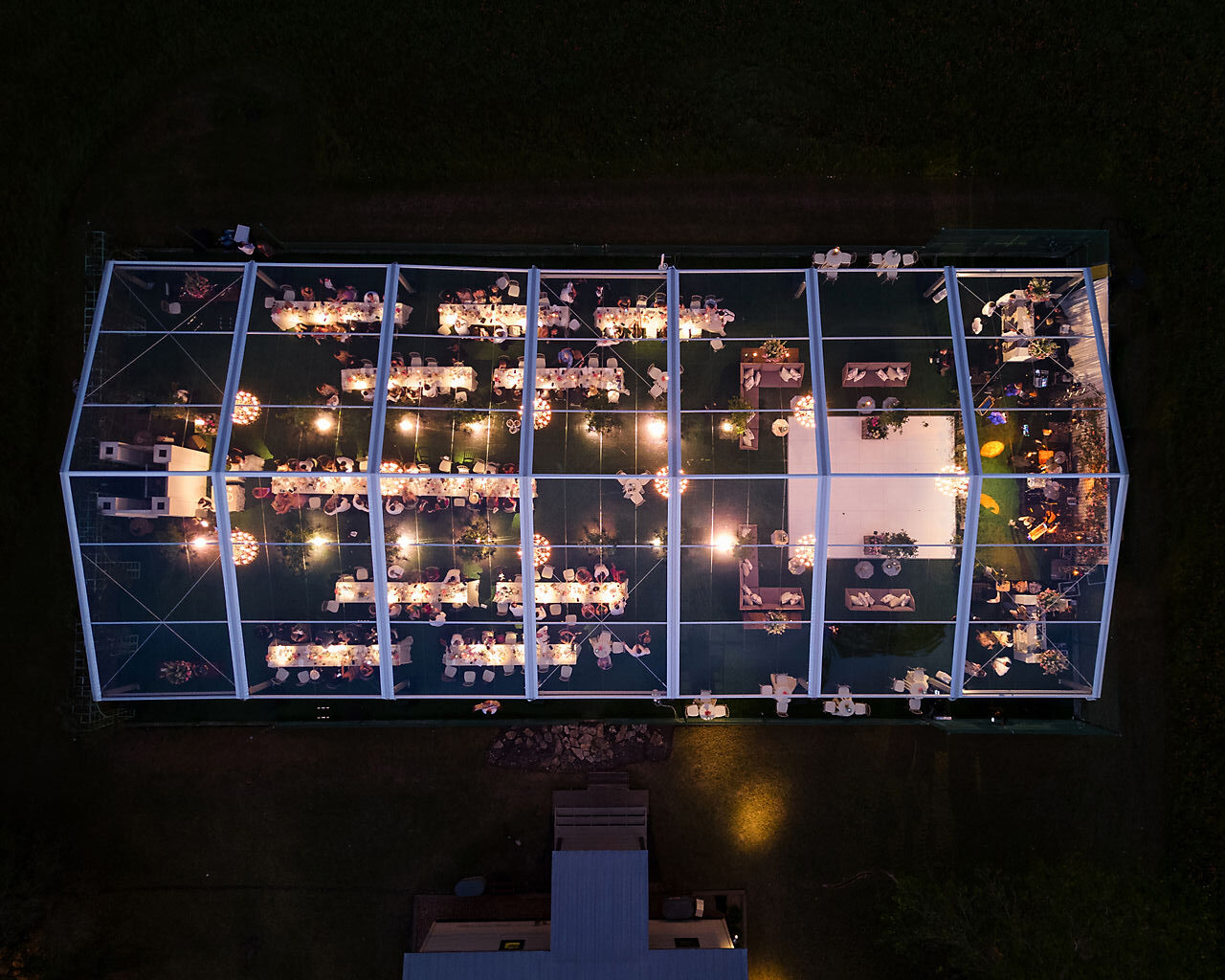 Wedding reception tent with dancefloor